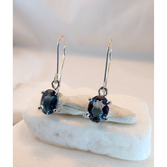 Natural London Blue Topaz Gemstone 925 Sterling Silver Handmade Earrings - Picture 6 of 7